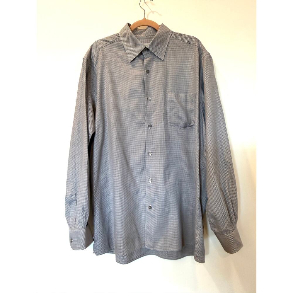 Ermenegildo Zegna 100% cotton button front shirt XL navy olive mini check italy